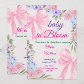 Baby In Bloom ピンクフラワーペーパーインビテーション 招待状 (正面/裏面)