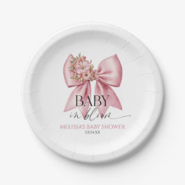 Baby In Bloom ピンクフラワーボウ ベビーシャワー ペーパープレート