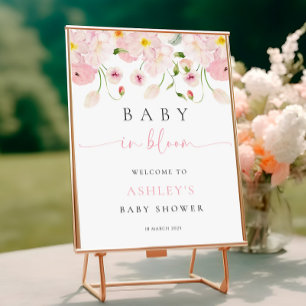 Baby In Bloom ピンクベビーシャワーのウェルカムポスター ポスター