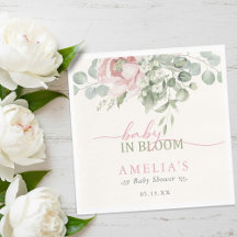 Baby in Bloom ピンク フラワー ウォーターカラー ガール シャワー