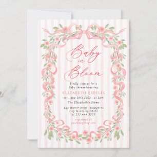 Baby in Bloom ピンク リボン フラワー ローズ ベビーシャワー 招待状