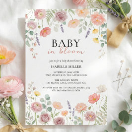 Baby In Bloom ブルッシュとティールの春のフラワーシャワー 招待状