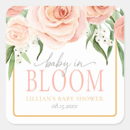 Baby in Bloom ブルッシュピンクのバラのフラワーベビーシャワー スクエアシール