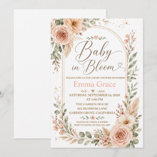 Baby in Bloom ベビーシャワー招待状 招待状 (正面/裏面)