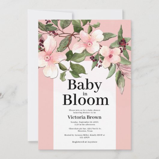 Baby in Bloom ベビーシャワー招待状 招待状 (正面)