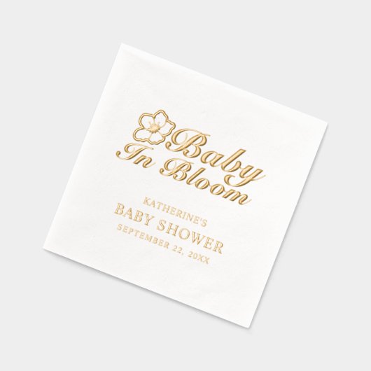 Baby In Bloom ベビーシャワー 名前入り 日付入り 本物 箔ナプキン (左)
