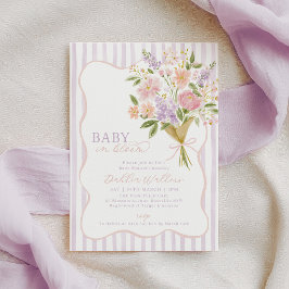 Baby in Bloom ベビーシャワー 紫のピンクの花 招待状