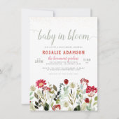 Baby in Bloom | モダンフラワーグリーン ベビーシャワー 招待状 (正面)