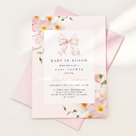 Baby In Bloom リボン ソフトピンク ベビーシャワー招待状 招待状
