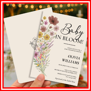 Baby in Bloom ワイルドフラワーのボヘミアン ベビーシャワー 招待状