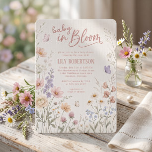 Baby in Bloom ワイルドフラワーガーデンガールベビーシャワー 招待状
