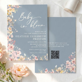 Baby In Bloom ワイルドフラワーダスティブルーベイビーシャワー 招待状