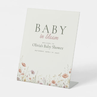 Baby in Bloom ワイルドフラワーベイビーシャワーのウェルカムサイン 台座サイン