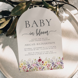 Baby in Bloom ワイルドフラワーベージュアーチベビーシャワー 招待状