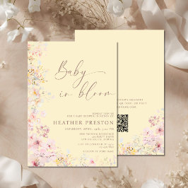 Baby In Bloom ワイルドフラワー QR イエロー ベビーシャワー 招待状