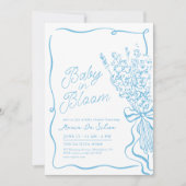 Baby in Bloom | 手描きの青いベビーシャワー 招待状 (正面)