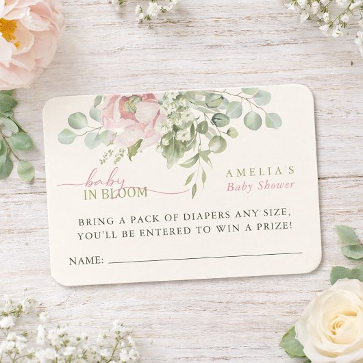 Baby in Bloom Baby Girl Shower Diaper Raffle Card 名刺