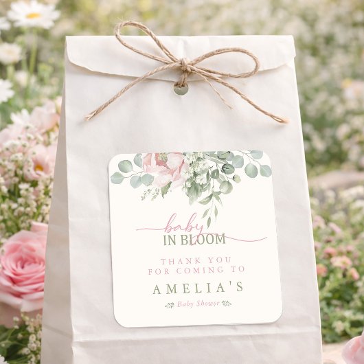 Baby in Bloom Baby Girl Shower Thank You スクエアシール
