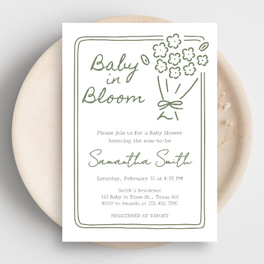 Baby In Bloom Baby Shower 招待状