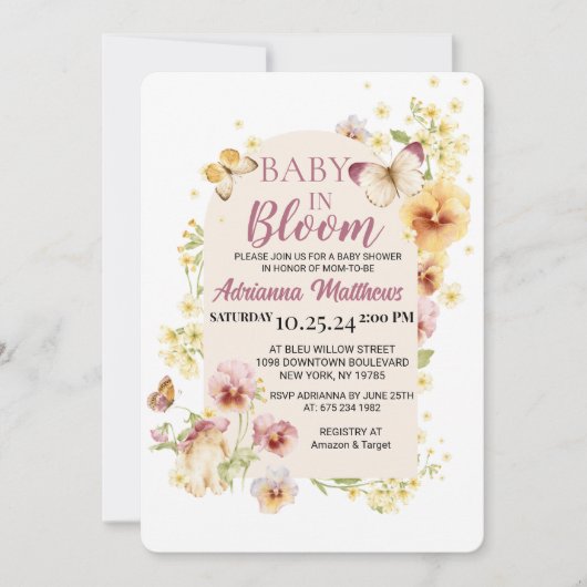 Baby In Bloom Baby Shower Invitation 招待状 (正面)
