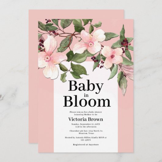 Baby in Bloom Baby Shower Invitation 招待状 (正面/裏面)