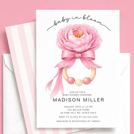 Baby in Bloom Baby Shower Invitation Girl Pink 招待状