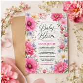 Baby in Bloom Baby Shower Invitation Pink Floral 招待状