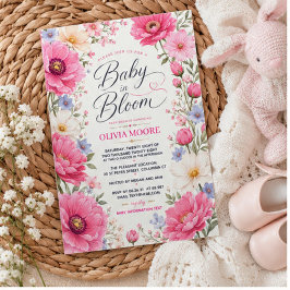 Baby in Bloom Baby Shower Invitation Pink Floral 招待状