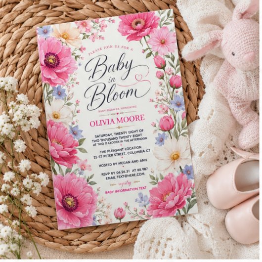Baby in Bloom Baby Shower Invitation Pink Floral 招待状