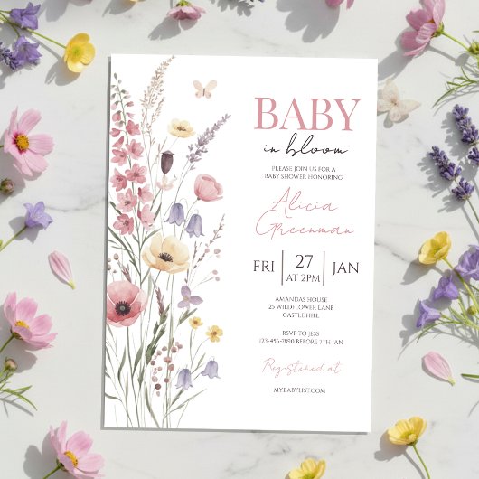 Baby in Bloom Baby Shower Invitation Wildflowers 招待状