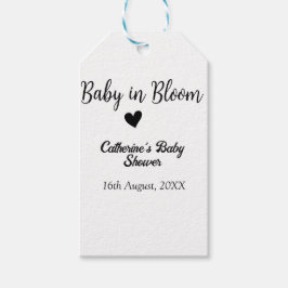 Baby in bloom baby shower simple black heart date ギフトタグ