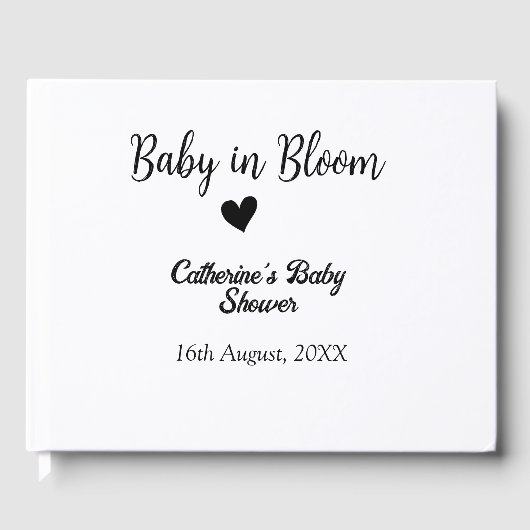 Baby in bloom baby shower simple black heart date ゲストブック (正面)