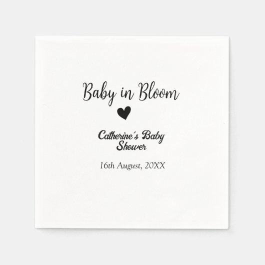 Baby in bloom baby shower simple black heart date スタンダードカクテルナプキン (正面)