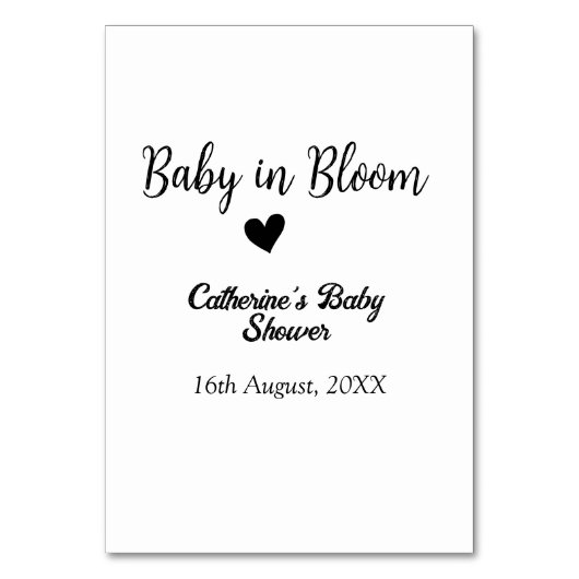 Baby in bloom baby shower simple black heart date テーブルナンバー (正面)
