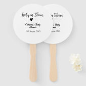 Baby in bloom baby shower simple black heart date ハンドファン (正面&裏面)