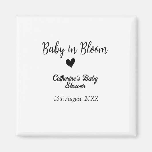 Baby in bloom baby shower simple black heart date マグネット (正面)