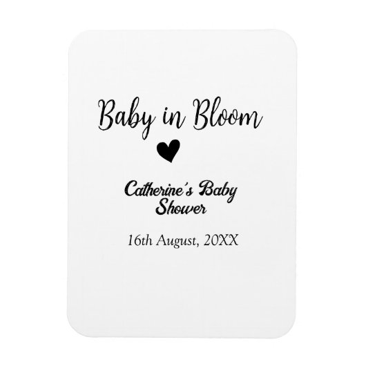 Baby in bloom baby shower simple black heart date マグネット (縦)