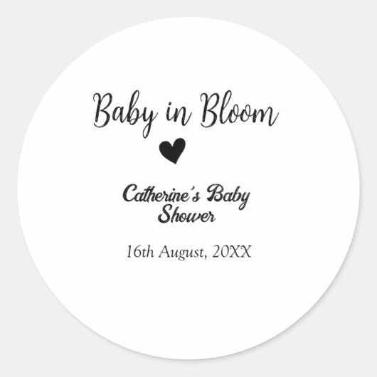 Baby in bloom baby shower simple black heart date ラウンドシール (正面)