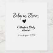 Baby in bloom baby shower simple black heart date ワインラベル (シングルラベル)