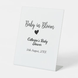 Baby in bloom baby shower simple black heart date 台座サイン