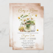 Baby in Bloom Bee Daisy Flower Baby Shower  招待状 (正面/裏面)