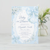 Baby in Bloom Blue Bow Floral Boy Baby Shower 招待状 (スタンド正面)