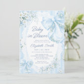 Baby in Bloom Blue Bow Floral Lace Baby Shower 招待状 (スタンド正面)