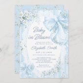 Baby in Bloom Blue Bow Floral Lace Baby Shower 招待状 (正面/裏面)