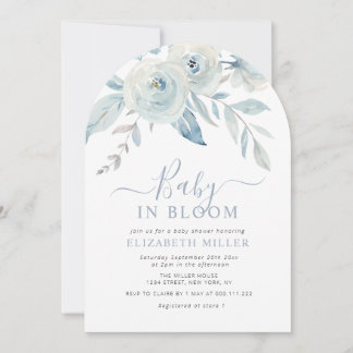 Baby in bloom blue floral baby shower 招待状