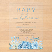 Baby In Bloom Blue Floral Boy Baby Shower  アクリル招待状 (正面)