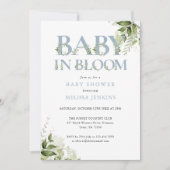 Baby In Bloom Blue Greenery All In One Baby Shower 招待状 (正面)