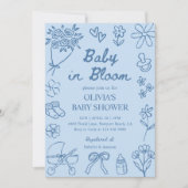 Baby in Bloom Blue Hand Drawn Boy Baby Shower 招待状 (正面)