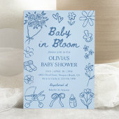 Baby in Bloom Blue Hand Drawn Boy Baby Shower 招待状