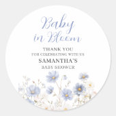 Baby In Bloom Blue Wildflower Boy Baby Shower ラウンドシール (正面)